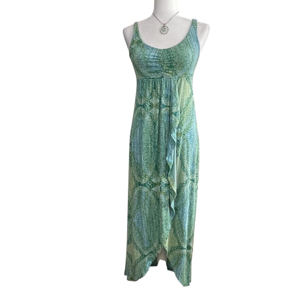 Soma Sleeveless Ruffled Drape Maxi Dress Casual Abstract Comfy Vacation Coastal